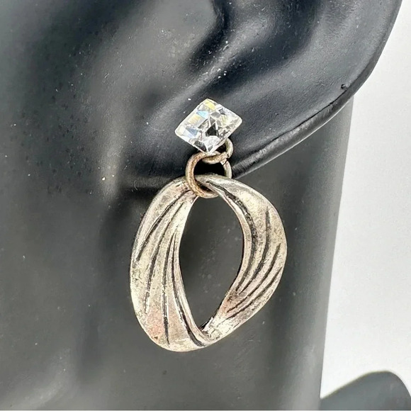 Huge Rhinestones Chunky Necklace Set Matching Earrings Antique Silver-to… - Picture 4 of 10